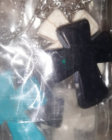 Cross Necklace Black stone cross on Silver Chain 2 1/2" extender, lobste… - Picture 9 of 12